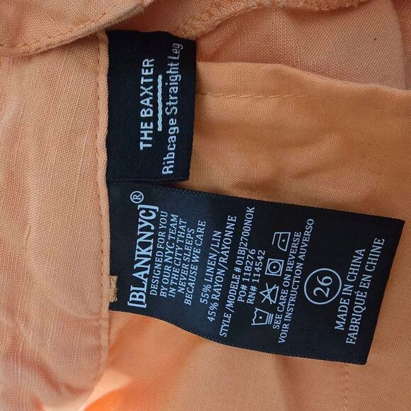 Blank NYC The Baxter High Rise Ribcage Straight Leg Pant Linen Blend Neon Orange - Picture 4 of 4